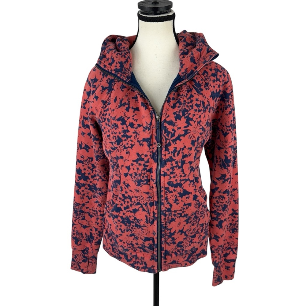 Lululemon Scuba Hoodie Size 8 Orange Blue Floral Print Zip-Up Cotton Blend - Picture 2 of 15